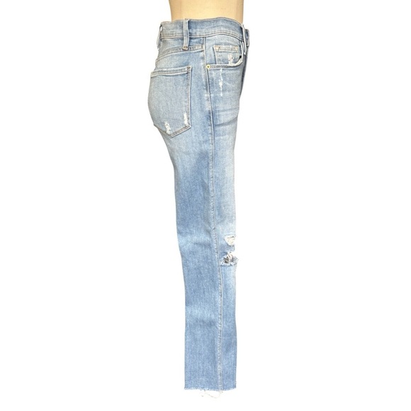 Frame Le Sylvie Slendor Straight Jeans in Overdrive Wash Distressed Blue 27 - Picture 6 of 9